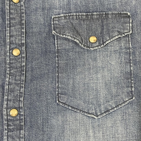 Wrangler Denim Shirt Mens 3XL Blue Pearl Snap Button Up Western Cowboy Work - Picture 4 of 12